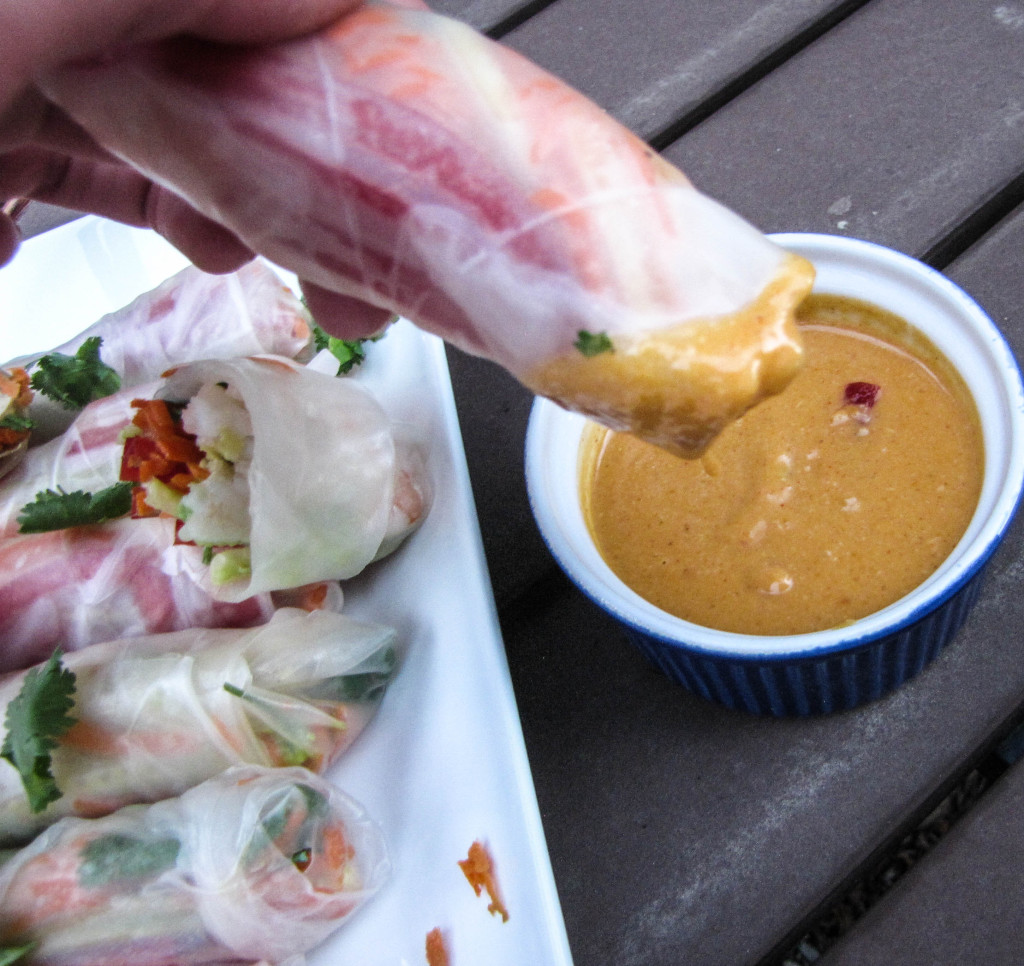 Summer Rolls with Red Curry-Peanut-Pumpkin Dipping Sauce | CaliGirl Cooking